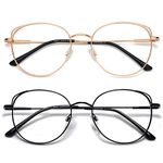 ANDWOOD Cat Eye Blue Light Blocking Glasses Women 2 PACK Hipster Metal Computer Eyeglasses Frame Anti Eye Strain Headache Rose Gold Black