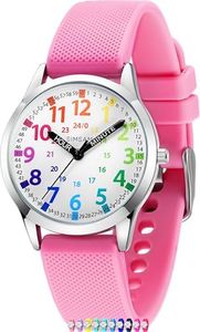 Kids Analog Watch, Learning Watch for Kids 8-12, Waterproof Time Teacher Watches for Boys Ages 5-7 6-8, Easy to Read Educational Girls Watches Ages 8-12, Great Gift Boys Girls 4-12 Year Old Light Pink