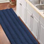 Turquoize Bath Rug Runner for Bathroom Extra Large Striped Bath Mat Runner Slid Resistant Oversize Non-Slip Bathroom Rugs, Absorbent Shaggy Rugs for Tub/Toilet/Shower, 59"x 20", Navy