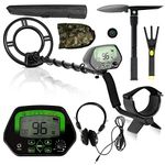 DORTALA Metal Detector Kit, High Accuracy Metal Detector with LCD Display & Waterproof Search Coil, Discrimination Mode & Distinctive Audio Prompt, Equipped with Digging Tool& Plastic Rake & Headphone & Carrying Bag, Black