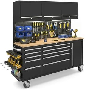 MUWOOD 72” Rolling Tool Chest, Garage Cabinets Workbench with 10 Storage Drawers and Wheels, 3 Upper Cabinet, Pegboard, Light Strip, Steel Large Tool Box