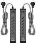 2 Pack Power Bar - Extension Cord with 6 Outlets 4 USB Ports, Surge Protector Heavy-Duty Braided Extension Cords 15A Circuit Breaker Wall Mount for Home Office ETL Listed (5FT, Black)