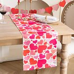 Joyfol Day Red Love Heart Valentine's Day Table Runner,Long Dresser Scarf, Mother's Day Canvas Table Runners Anniversary Wedding Kitchen Dining Room,for Home Party Decor 13" x 90"