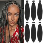 26 Inch Pre Stretched Braiding Hair，6 Packs Soft Yaki Texture EZ Braid for Box Braids Hot Water Setting Synthetic Fiber Hair Extensions（1B#）