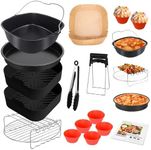 Hot Air Fryer Accessories 10-Piece Set, 21 cm Airfryer Accessories XXL Compatible with Philips Airfryer XXL7.2L, 8.3L, COSORI 5.5L, Tefal 6.5L, Cecotec 6L etc., Airfryer Silicone Mould Air Fryer