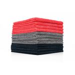 The Rag Company - All-Purpose Microfiber Terry Cleaning Towels - Commercial Grade, Highly Absorbent, Lint-Free, Streak-Free, Kitchens, Bathrooms, 300gsm, 16in x 16in, Red + Grey + Black (12-Pack)