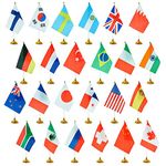 24 Pack National Flags of the World with Stand Base, World Country Flags, Table Decoration, 30.5 cm Tall