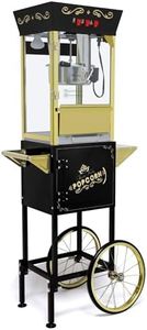 RENDGO Popcorn Maker Machine - Professional Cart With 12 Oz Kettle Makes Up to 48 Cups, Stainless Steel Vintage Commercial Popcorn Machine Movie Theater Style (Black)