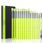 Eyeshadow Brushes Docolor Eye Makeup Brushes 15pieces Professional Eye Makeup Brush Set with Premium Wooden Handles for Eyeshadow, Concealer, Eyebrow, Eyelash and Eye Liners Neon Green