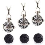 GraceAngie 3Pcs Antique Silver Diffuser Locket Necklace Aromatherapy Essential Oil Pendant Cage Locket with Lava Beads