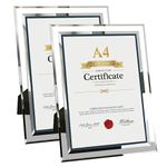 2pack Silver A4 Picture Frame Certificate Frame Glass Diploma Graduation Poster Frame Photo Display Stand For Tabletop