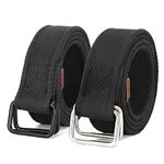 JASGOOD Men Canvas Belt Web Fabric Casual Work Belt with Black D Ring Set of 2(Black+Black)