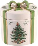 Spode Christmas Tree Gift Box Figurine, 5" Christmas Centerpiece with Green Ribbon & Gold Trim - Fine Earthenware for Holiday Home Decor, Festive Table Collectible & Winter Holiday Gifts (Large)