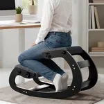 TinyHaven Ergonomic Kneeling Chair with Wooden Frame - Adjustable Height Office Chair with Soft Padding for Back Pain Relief, Posture Correcting Home & Office Desk Chair Black