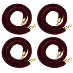 FVIEXE 4 Pack Velvet Stanchion Rope, 5 Feet Burgundy Crowd Control Velvet Ropes with Gold Clasps, Foam Core Queue Safety Sarriers Stanchion Post Rope for Party Event and Red Carpet