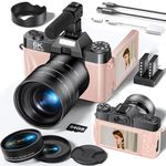 FLATIC Cameras for Photography, 6K 64MP Digital Camera with WiFi & Microphone for Youtuber, Vlogging Camera with 180°Flip Screen, 64GB Card, 2 Batteries, Macro & Wide-Angle Lens, Card Reader