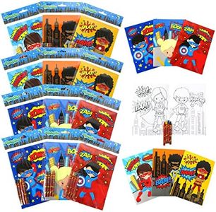 Tiny Mills Superhero Coloring Books for Kids with 12 Coloring Books and 48 Crayons Party Favors, Superhero Prizes, Favor Bag Filler, Superhero Party Supplies