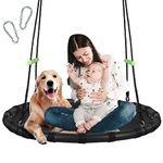 ZBZBML 40 Inch Tree Swing with PP Mat for Kids and Adults - Durable, Safe, and Easy to Install,Black Outdoor Saucer Swing,Flying Saucer Web Circle Swing for Yard Garden Playground Park,as Gift