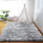 Tinyboy-hbq Area Rugs Soft Shaggy Comfy and Fluffy Rug for Living Room Bedroom Kids Room Nursery Modern Carpet Indoor Floor Mat Anti-Skid Rugs Home Decor (Grey White,80x120cm)