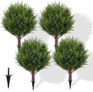 Artificial Rose Topiary Trees, 22 Inch UV-Resistant Red Flowers, Set of 2 with Ground Stakes, Indoor Outdoor Decorative Plants