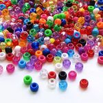 Looconi 1000 Pieces Pony Beads 6x9mm Mixed Colors Opaque Transparent and Glitter Mixed Acrylic Pony Beads for Bracelet Making