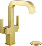 Brushed Gold Bathroom Faucet Single Hole, Lava Odoro Solid Brass Two Handle Bathroom Sink Faucet High Arc Swivel Vanity Faucet with Pop up Drain, Deck Plate Included, BF705-SG