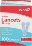 LEADER Sterile Lancets, Ultra Thin 28 Gauge, Single Use, Universal Designed for Diabetic Blood Glucose Testing, 100 Count Per Box Lancets, 1-Box