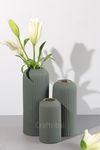 Craftribal's Modern Ceramic Flower Vase for Living Room, Set of 3 Flower Pots for Home Decoration, Vertical Striped Line Vase Olive Green