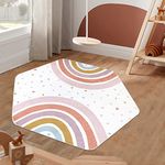 STARUIA Rainbow Kids Rug Play Carpet 55"x47" for Bedroom, Hexagon Washable Rug for Playroom Tent Castle, Non-Slip Nursery Rug Soft Play Mat for Children Playpen Classroom Dorm