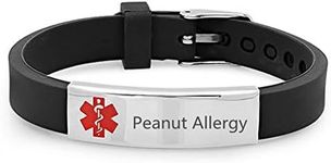 Sunling Custom Adjustable Silicon Medical Alert Food Allergy Awareness Bracelet for Women Men Kids,Free Engraving,Daily Life Emergency Saver for Son,Daughter,Parents, Free Engraving