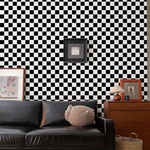 Amiya Black and White Checkered Flag Contact Paper Checkerboard Peel and Stick Wallpaper Mosaic Wallpaper 17.3” X 1200” Easy to Install Modern Wallpaper Perfect for Home Bathroom Office and More