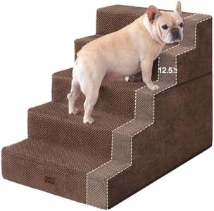 EHEYCIGA Dog Stairs for Bed 22.5" H, 5-Step Extra Wide Dog Steps, Brown