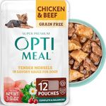Optimeal Wet Dog Food Pouches - Grain Free Chicken & Beef Recipe, High Protein, Tender Morsels in Savory Sauce, Made with Natural Ingredients for Dogs, Premium Nutrition - 3 oz, Pack of 12