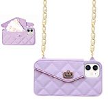 UnnFiko Wallet Case Compatible with iPhone 7 Plus/ 8 Plus, Purse Flip Card Holder Soft Silicone Case Cover with Handstrap & Long Pearl Crossbody Chain (Purple, iPhone 7 Plus/ 8 Plus)