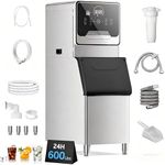 Commercial Ice Maker Machine 600 Lbs/24H with 400LBS Large Storage Bin Ice Ready in Air Cooled Clear Cube Ice for Bar Business Cafe ETL (600 Lbs/24H)