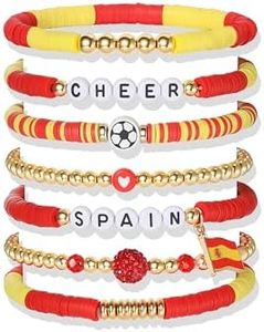 Poasrelax Spain Game Day Soccer Stackable Beaded Bracelets Red Yellow Gold Soccer Cheer Bracelet with SPAIN Country Letter Beads Football Fan Jewelry for Women Men Game Day Accessory(xibanya)