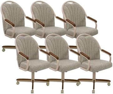 Chromcraft Douglas Set of 6 Casual Dining Chairs Classic Swivel Tilt Dining Chairs with Casters, Wooden Arm Metal Base Chairs with Rolling Wheels for Kitchen & Dining Room
