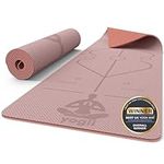 Yogii Yoga Mat - Non-Slip 6mm Thick TPE & Travel-friendly Yoga Mat - Perfect for Home & Gym Exercise Fitness & Pilates - With Laser Alignment Guides (Nude/Old Rose) for Men & Women