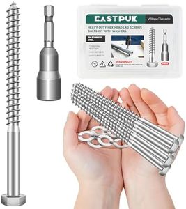 EASTPUK (4Sets) 1/2" x 6" Hex Head Lag Bolts, Heavy Duty Lag Screws with Washers, 304 Stainless Steel 18-8, 1/2 Bolt for Wood, Partial Thread