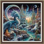 Foxhool Beginners Cross Stitch Kits Stamped Full Range of Embroidery Kits for Adults DIY Cross Stitches kit Embroidery Patterns for Needlepoint kit-Dragon and Castle 17.7x17.7 inch