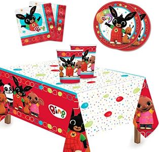 Lage Kit Coniglietto Bing Festa di Compleanno stoviglie per Decorazione Tavola Bambini comprende 24 Bicchieri, 24 Piatti, 32 Tovaglioli, 1 Tovaglia, per 24 invitati