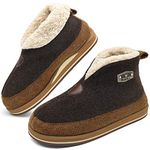 KuaiLu Mens Felt Winter Warm Boot Slippers Cosy Memory Foam Fleece Lined Bootie Slippers with Comfy Arch Support House Shoes Non-Slip Indoor Outdoor Hard Sole Brown 8