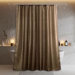 Chocolate Brown Glitter Shower Curtain: Luxury Elegant Taupe Metallic Shimmery Fabric Curtains for Holiday Bathroom Décor - Fancy Glam Neutral Bathroom Accessories & Gift Set for Men Women - 72x72