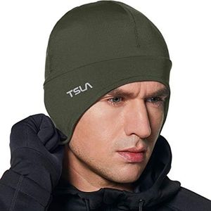 TSLA Men and Women Thermal Fleece Lined Skull Cap, Winter Ski Cycling Cap Under Helmet Liner, Cold Weather Running Beanie Hat YZC31-GRN FREE