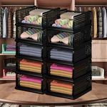 Kuber Industries (Pack Of 10) Clothing Foldable Cupboard Organizer For Clothes-Stackable Closet Organizer For Wardrobe-For Shirt|T Shirt|Jeans-Plastic Cupboard Dress Racks For Clothes Storage (Black)