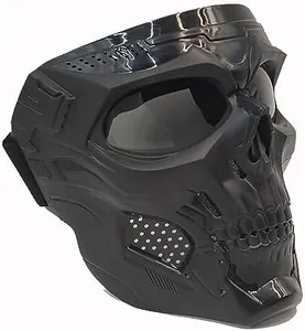 PPGAREGO Airsoft Mask | Ghost Mask | Motorcycle Face Mask | Skull Skeleton Mask | Airsoft Tactical Gear | for Halloween Paintball Game Party and Other Outdoor Activities (Black+Black)