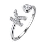 Suplight Initial Ring Sterling Silver, Adjustable Open Ring, Dainty Cubic Zirconia Alphabet Letter Rings K for Women Teen Girls