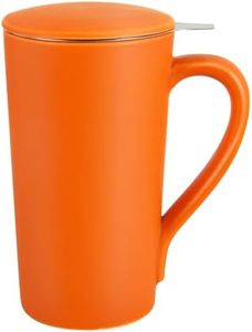 YINUOWEI Tea Cup With Infuser and Lid, 20oz Mug With Handle for Steeping Loose Leaf, Dishwasher and Microwave Safe, Ceramic Strainer Cup Gifts for Lovers, Orange