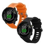 kwmobile Straps Compatible with Garmin Forerunner 55 Straps - 2x Replacement Silicone Watch Bands - Smartwatch or Fitness Tracker - Black/Orange