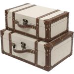 DECOR4SEASON Vintage Suitcase Linen Fabric Covered Decorative Trunk Set of 2 - Antique-Style Wood Chests, Perfect for Weddings and Keepsakes